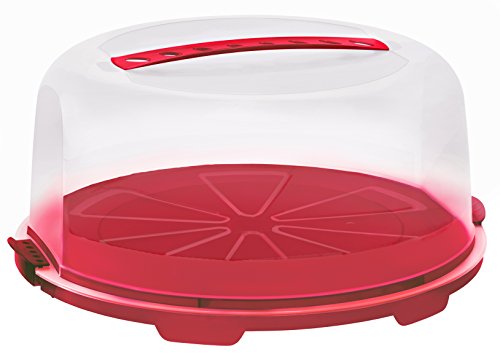 Rotho Tortenglocke 'Fresh' - Kuchen-Transportbox aus Kunststoff (PP), mit sicherem Verschluss und bequemem Tragegriff, spülmaschinengeeignet - rot/transparent, ca. 35,5x34,5x16,5 cm (LxBxH)