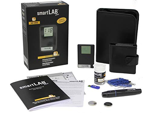 smartLAB mini Blutzuckermessgerät Set mg/dL mit 10 Teststreifen und 10 Lanzetten im Scheckkartenformat ideal für Unterwegs