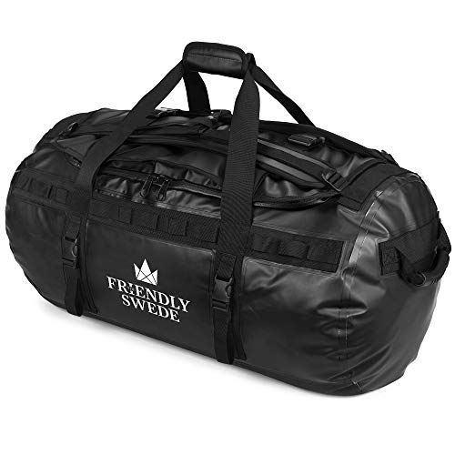 The Friendly Swede Wasserfeste Reisetasche - Duffle Bag Rucksack 30L / 60L / 90L - Seesack, Sporttasche - Duffel Dry Bag mit Rucksackfunktion - SANDHAMN (Schwarz 90L)