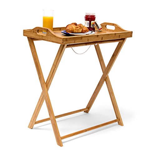 Relaxdays Tabletttisch Bambus HxBxT: ca. 63,5 x 55 x 35 cm Beistelltisch mit Tablett für Frühstück und mehr Klapptisch plus Küchentablett als Serviertisch, Serviertablett Butler Tisch aus Holz, natur