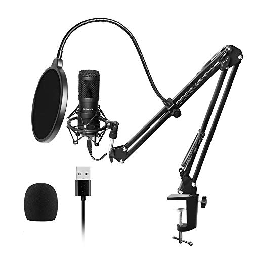 USB Mikrofon, SUDOTACK professionelles podcast mikrofon 96KHZ / 24Bit Studio Cardioid-Kondensatormikrofon-Kit mit Soundkarte Boom Arm Shock Mount Pop-Filter für Skype, Rundfunk, Youtube,Podcasts uvm