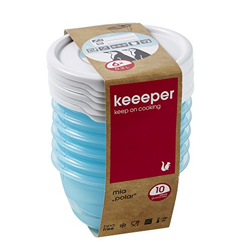 keeeper Tiefkühldosenset 6-teilig, Wiederbeschreibbarer Deckel, 6 x 200 ml, Ø 9,5 x 5 cm, Mia Polar, Eisblau Transparent