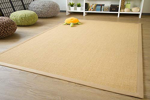 Sisal Teppich Brazil mit Bordüre Farbe natur beige Premium Qualität 100% Sisal, Größe: 140x200 cm