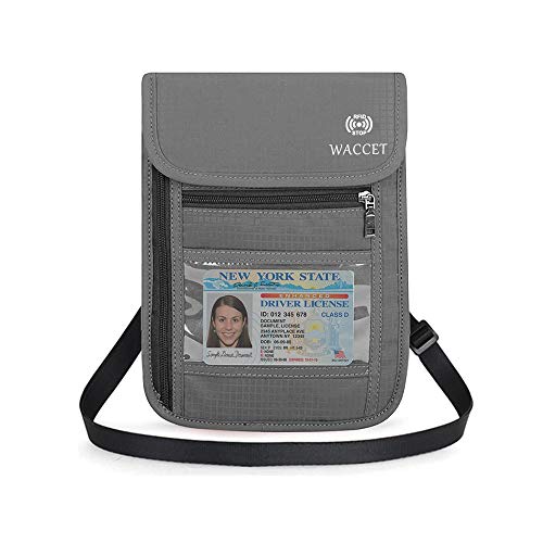 Brustbeutel mit RFID Schutz, WACCET Passinhabers Wasserfeste Brusttasche für Damen und Herren, Umhängetasche Reise Brustbeutel für Smartphone Reise-Dokumente Passport Geld (Grau)