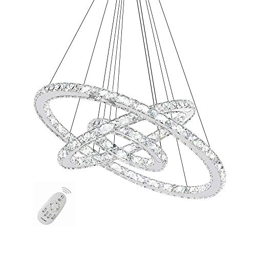 96W LED Kristall Design Hängelampe Deckenlampe Pendelleuchte Kreative Kronleuchter Drei Ringe Dimmbar Lüster (96W Dimmbar)