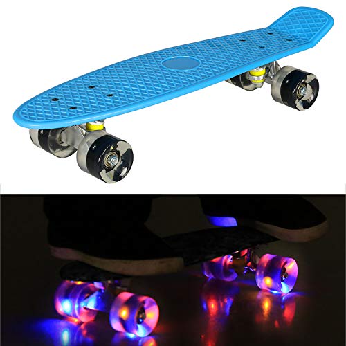 55cm/22 Mini Cruiser Board Retro Skateboard Komplettboard mit LED Leuchtrollen für Jugendliche Kinder und Erwachsene
