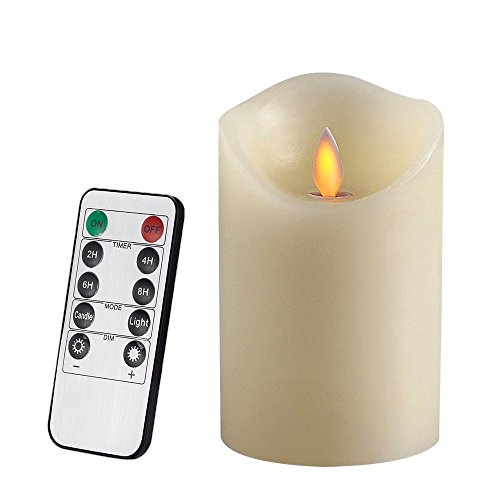 Air Zuker LED Kerzen mit beweglicher Flamme - Echt Flammen Effekt LED Echtwachskerzen 10 Key Fernbedienung und Timer[Klassische Stumpenkerze, Elfenbeinfarbe] - 8 cm * 12.5 cm