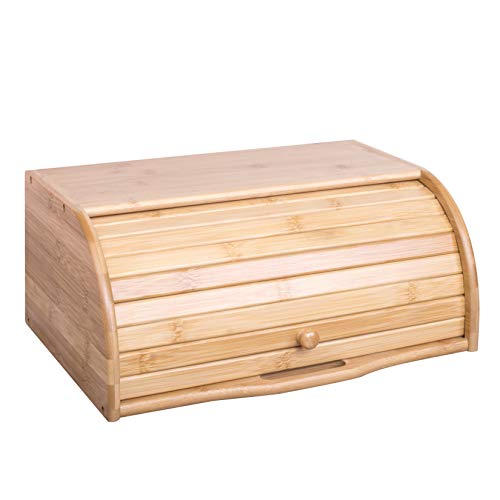 woodluv Holz-Brotkasten mit Rolldeckel, Brotkasten oder Trockenfutterbehälter für die Küche (Keine Montage erforderlich)