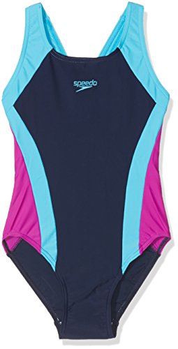Speedo Mädchen Kontrast Panel Splashback Badeanzug, Mädchen, Contrast Panel Splashback, blau (Navy/Turquoise/Diva), 30