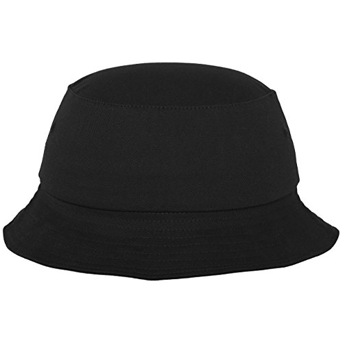 Flexfit Cotton Twill Bucket Hat - Unisex Anglerhut für Damen und Herren, einfarbig, mit patentiertem Flexfit Band, Farbe Schwarz, one size