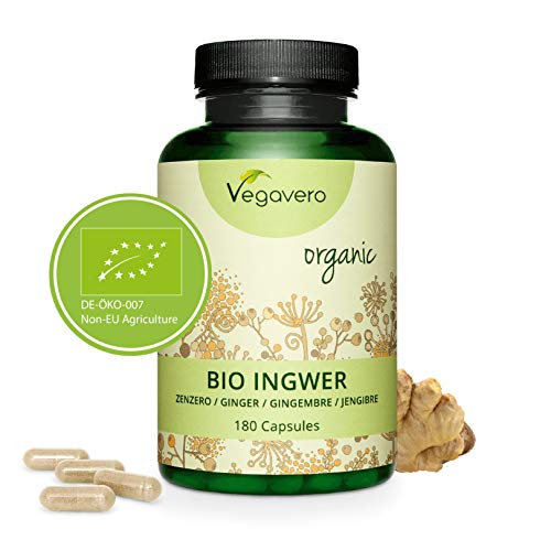 Neu: VEGAVERO Bio Ingwer Kapseln | Hochdosiert: 450 mg pro Kapsel | 100% echte BIO Qualität | Ohne Zusatzstoffe | 180 Kapseln | Premiumrohstoff aus Nigeria | Vegan | Laborgeprüft