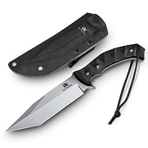 Wolfgangs Outdoor Tanto Messer mit Kydex Stück 440C Stahl gefertigt - Extra scharfes Survival Messer (Silber)