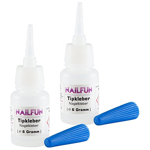 2er Set NAILFUN Tipkleber [2 x 6 Gramm] Nagelkleber Flasche mit Dosierspitze zum einfachen auftragen
