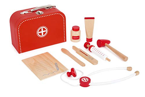Small Foot 11183 Arztkoffer Spielset mit Hochwertigem Inhalt, 100% FSC-Zertifiziert, Stabile Geräte aus Holz Spielzeug, Mehrfarbig