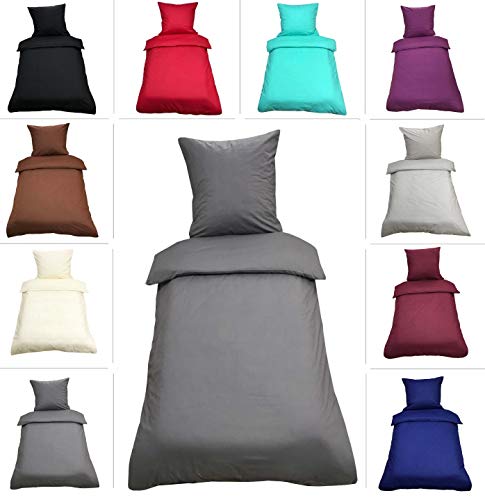 Leonado-Vicenti Uni Bettwäsche 135x200 cm 4 teilig / 2 teilig Renforce Baumwolle Bettbezüge Set, Farbe:Anthrazit, Maße:4 teilig 135x200 cm