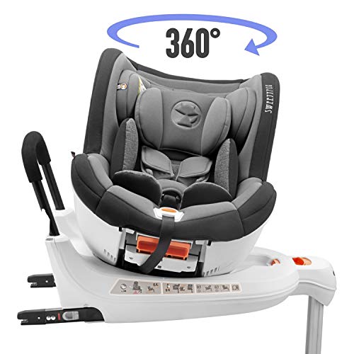 Kinderautositz Drehbar 0-18kg, 360°, Isofix, Gruppe 0+/1, ECE R44/4 Norm (Maximale Sicherheit für Ihr Kind) - Reboarder 0+ 1, Drehbar und neigbar mit Sitzerhöhung - Autositz für Babys und Kinder