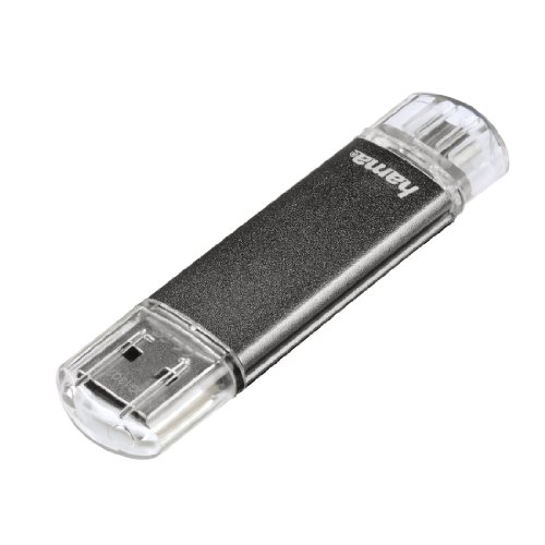 Hama 123925 USB Stick 32 GB FlashPen Laeta Twin (OTG, Aluminium, USB 2.0, bis zu 10MB/s) grau