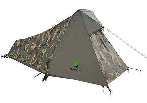 GEERTOP Bivvy Biwaksack Trekkingzelt Campingzelt Zelt Minipack Leicht - 213 x 101 x 91 cm H (1,5kg) -1 Person 3 bis 4 Jahreszeiten für Outdoor-Camping Wandern Reisen und Klettern (Camouflage)
