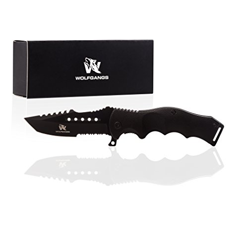 Wolfgangs handliches Einhand-Messer / Survival-Messer mit Multifunktions-Klinge / Outdoor-Messer in ansprechendem Design (Schwarz)