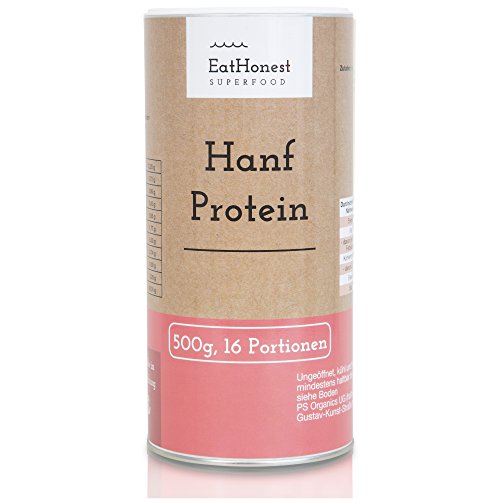 Premium Hanfprotein-Pulver von Eat Honest – 100% Hanfsamen-Protein – glutenfrei und vegan – 500g Superfood für 16 Portionen perfekt für die Smoothie-Bowl – Hanfsamen-Eiweißpulver aus Deutschland