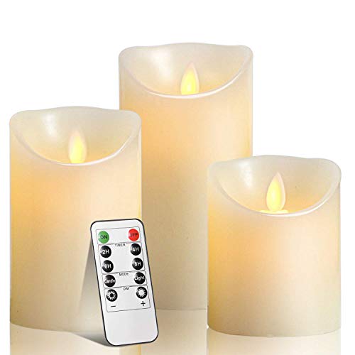 Eleno LED-Kerzen, flammenlose Kerzen, 10,2 cm, 12,7 cm, 15,2 cm, Echtwachskerze, Stumpenkerze, Fernbedienung mit 10 Tasten, mit 24-Stunden-Zeitschaltuhr (1 * 3)