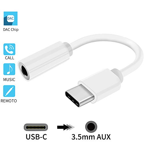 USB C Jack Adapter, Typ C auf 3.5 mm Aux Kopfhörer Adapter mit DAC Chipset für iPad Pro 2018, HTC U11/U12+,Google Pixel 2/3 XL,Huawei P20 Pro/Mate 20 Pro,Sony, Moto Z,Xiaomi (weiß)