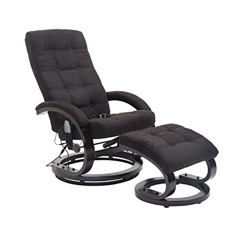 Homcom Massagesessel mit Hocker TV Sessel Relaxsessel Fernsehsessel mit Heizfunktion 2 Farben (Schwarz)
