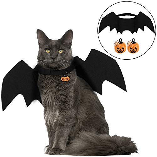 Legendog Halloween Katze Kleidung, Katze Fledermaus Kostüm | Haustier Fledermausflügel mit 2Pcs Pumpkin Bell (Halloween Katze Kleidung neu)