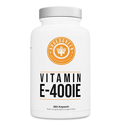 Vitamin E 400 IE. IU, JAHRESVORRAT von ADDEDGREEN, 365 hochdosierte Softgel Kapseln aus laborgeprüften Rohstoffen, Antioxidant