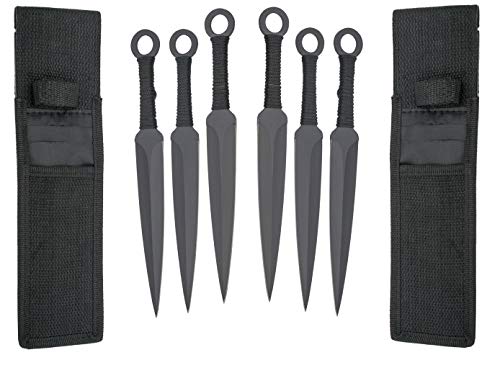 KOSxBO XXL 6er Expendables Wurfmesser Profi Kunai ca. 22,6 cm - Throwing Knife - schnelles Werfen Messer schwarz Edelstahl - Trainingsmesser - Gürtelmesser - Wurfmesser Set inklusive Nylon