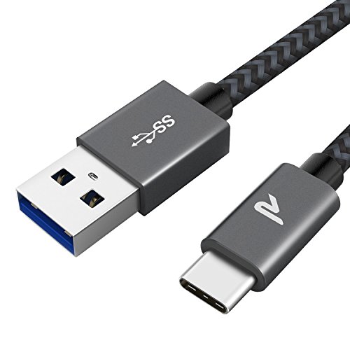USB C Kabel auf USB 3.0 - Rampow USB C Ladekabel - Aluminum USB Typ C Kabel -[Lebenslange Garantieserie] - Nylon USB 3.0 Kabel für HTC U11/HTC 10, LG G5/LG G6, Galaxy A3/A5/A7 2017 - 1m/3,3ft Space Grau