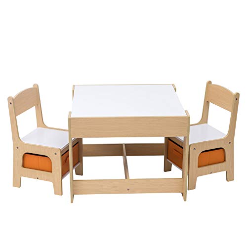WOLTU SG002 3tlg. Kindersitzgruppe Kindertisch mit 2 Stühle Sitzgruppe mit Stauraum für Kinder Vorschüler Kindermöbel