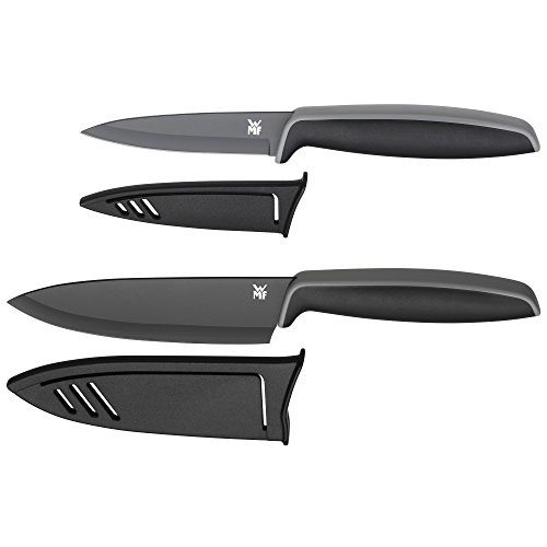 WMF TOUCH Messerset 2-teilig, Küchenmesser mit Schutzhülle, Spezialklingenstahl antihaftbeschichtet, Kochmesser, Allzweckmesser, schwarz