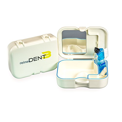 reinerDENT3 Zahnprothesen-Box mit integriertem Spiegel und zusätzlicher Prothesenbürste zur Aufbewahrung und Transport