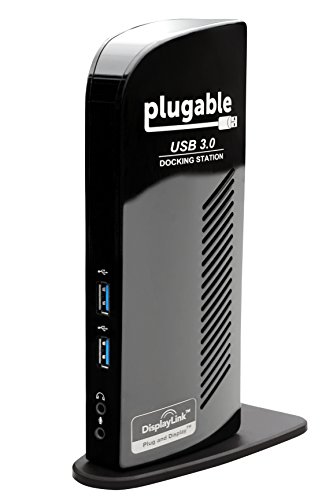 Plugable USB 3.0 Universelle Dockingstation mit zwei Videoausgängen für Windows 10, 8.1, 8, 7, XP (HDMI / DVI / VGA, Gigabit Ethernet Schnittstelle, Audio, 2 USB 3.0 Ports, 4 USB 2.0 Ports, 20W AC Netzadapter)