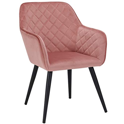 Duhome Esszimmerstuhl aus Stoff (Samt) Rosa Pink Farbauswahl Retro Design Armlehnstuhl Stuhl mit Rückenlehne Sessel Metallbeine 8058