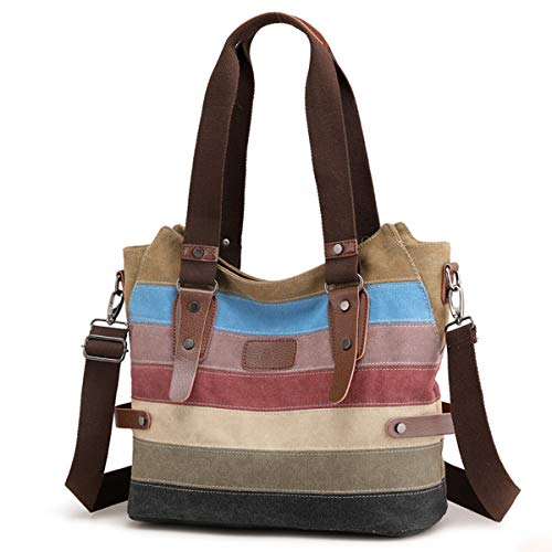Travistar Damen Handtaschen Multi-Color-Striped Canvas Damen Hobos Schultertasche Shopper Tasche