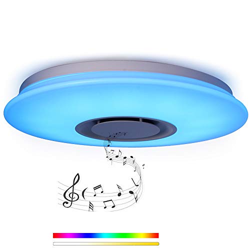 HOREVO RGB LED Deckenleuchte mit Bluetooth Lautsprecher Dimmbar Farbwechsel 24W Ø40CM 6500K 1800LM LED Smart Musik Deckenlampe, Deckenbeleuchtungt Warmweiss/Kaltweiss