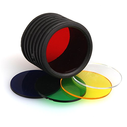 Kraftmax Coast LF100 Tactical Farbfilterset passend zu HP7 LED Taschenlampe oder für ALLE mit ca. 3,8cm Durchmesser - gelb/ rot / grün / blau / transparent