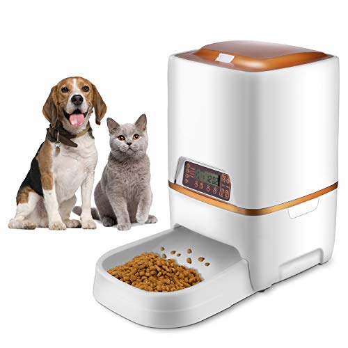 Sailnovo Futterautomat, Automatischer Futterspender für Katze und Hund, Pet Feeder mit Timer, LCD Bildschirm und Ton-Aufnahmefunktion, 4 Liter (6L Automatischer Futterspender)