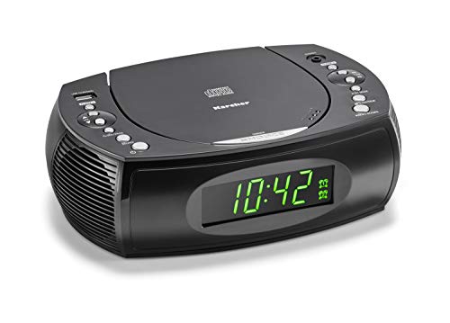 Karcher UR 1308 Radiowecker mit CD Player und UKW Radio (20 Senderspeicher) - Wecker mit Dual-Alarm, USB-Charger & Batterie Backup Funktion