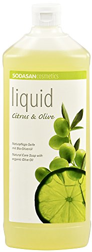 SODASAN LIQUID Citrus-Olive 1 Liter Flasche - ökologische und zertifizierte Flüssigseife mit Bio-Olivenöl, natürlicher Duft durch reine ätherische Öle
