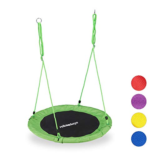 Relaxdays Unisex - Erwachsene Nestschaukel, rund, für Kinder & Erwachsene, verstellbar, Ø 90 cm, Garten Tellerschaukel, bis 100 kg, grün, H x D: ca. 5 x 90 cm
