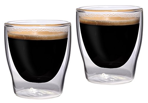 Feelino Bloomino doppelwandige Espresso-Gläser, 2er-Set 80ml Thermo-Gläser mit Schwebe-Effekt im Geschenkkarton, 2x 80ml