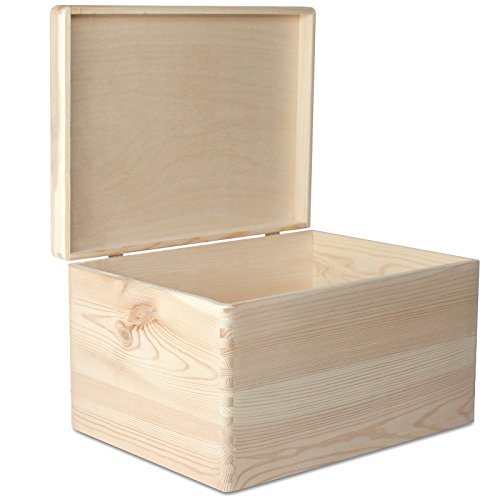 XXL Große Holzkiste mit Deckel | 40 x 30 x 24 cm | Kiste Holzbox Erinnerungsbox Holztruhe Aufbewahrungsbox Spielzeugkiste Unlackiert Kasten | ohne Griffen | Ideal für Wertsachen, Spielzeuge und Werkzeuge