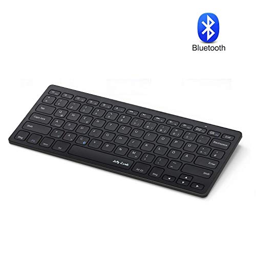 Jelly Comb Bluetooth Funktastatur, Wireless Kabellose Schnurlose Tastatur für PC, Laptop, Smart TV, Android Tablets, iPad und Smartphones, QWERTZ Deutsches Layout, Schwarz