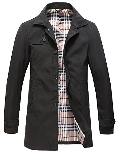 Pinkpum Herren Mantel Trenchcoat Jacke Übergangsjacke Sweatjacke Überzieher Lange Jacken (Schwarz 01, L)