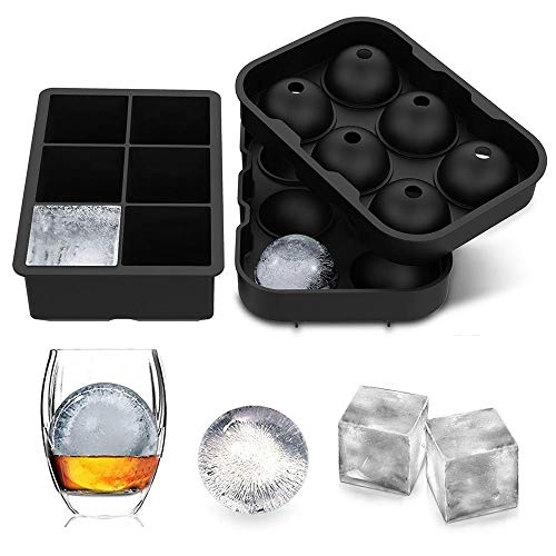 LessMo 2 Stk. Eiswürfelform, Silikon Kugel Eiswürfelschale mit Deckel und großen quadratischen Eiswürfelform, Wiederverwendbar und BPA-frei