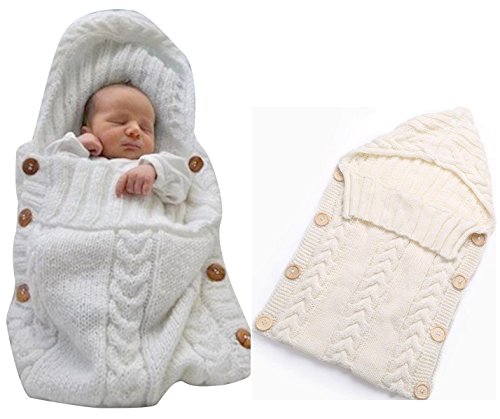 Neugeborenes Baby Gestrickt Wickeln Swaddle Decke Schlafsack für 0-12 Monat Baby (white)