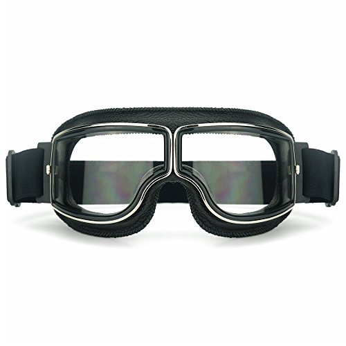 Heinmo Motocross Aviator Ski Motorrad Roller Brille Retro Helmbrille für Harley (weiße Linse schwarz Polsterung)